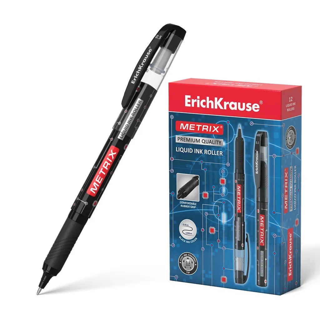 Erichkrause Metrix - Penna roller classica con inchiostro gel ad asciugatura rapida - Corpo in plastica leggera - Colore nero - immagine 1