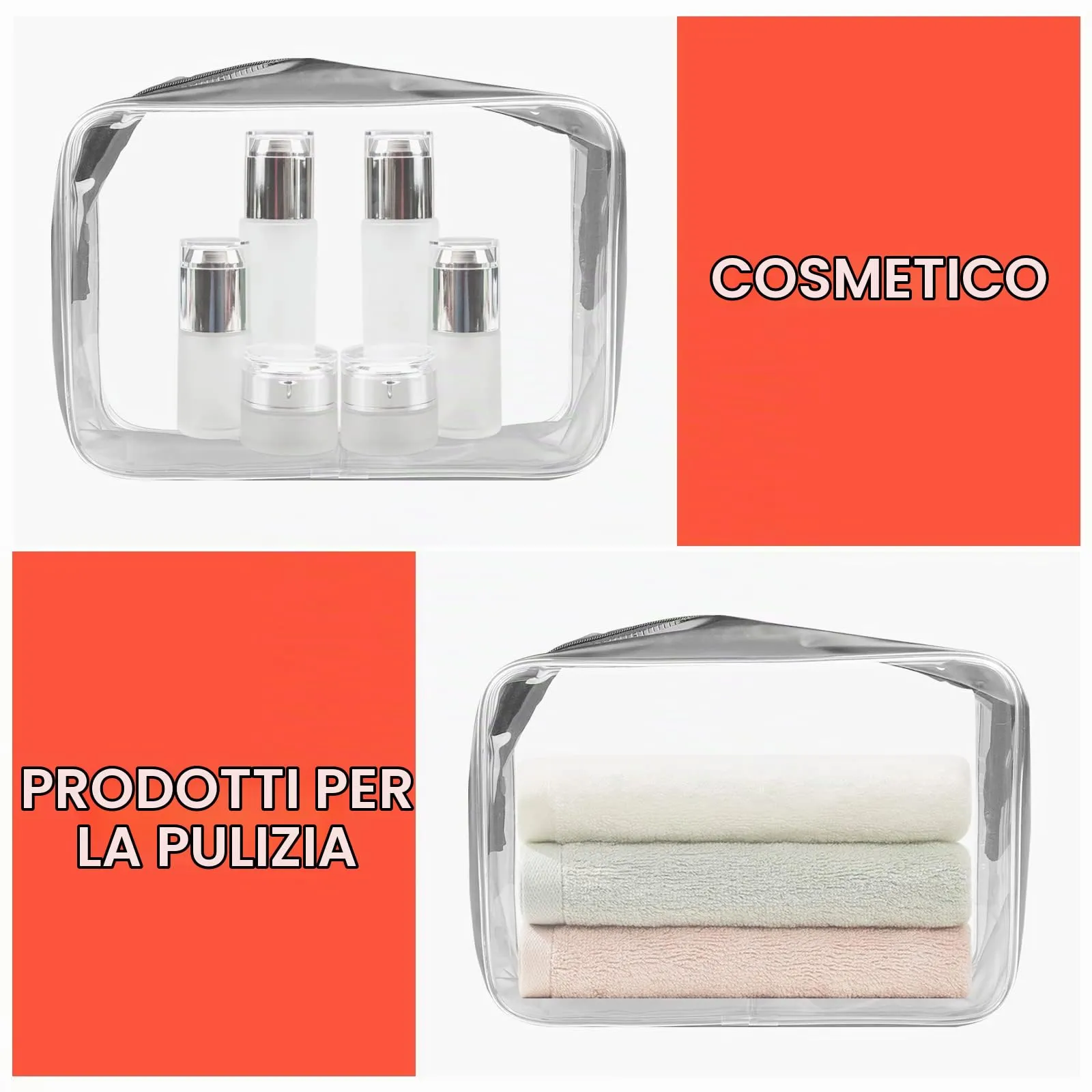 Gvolatee Beauty case trasparente, 2 sacchetti per aeroplano, per valigia, per il trasporto di liquidi, borsa per WC donna e uomo - immagine 5