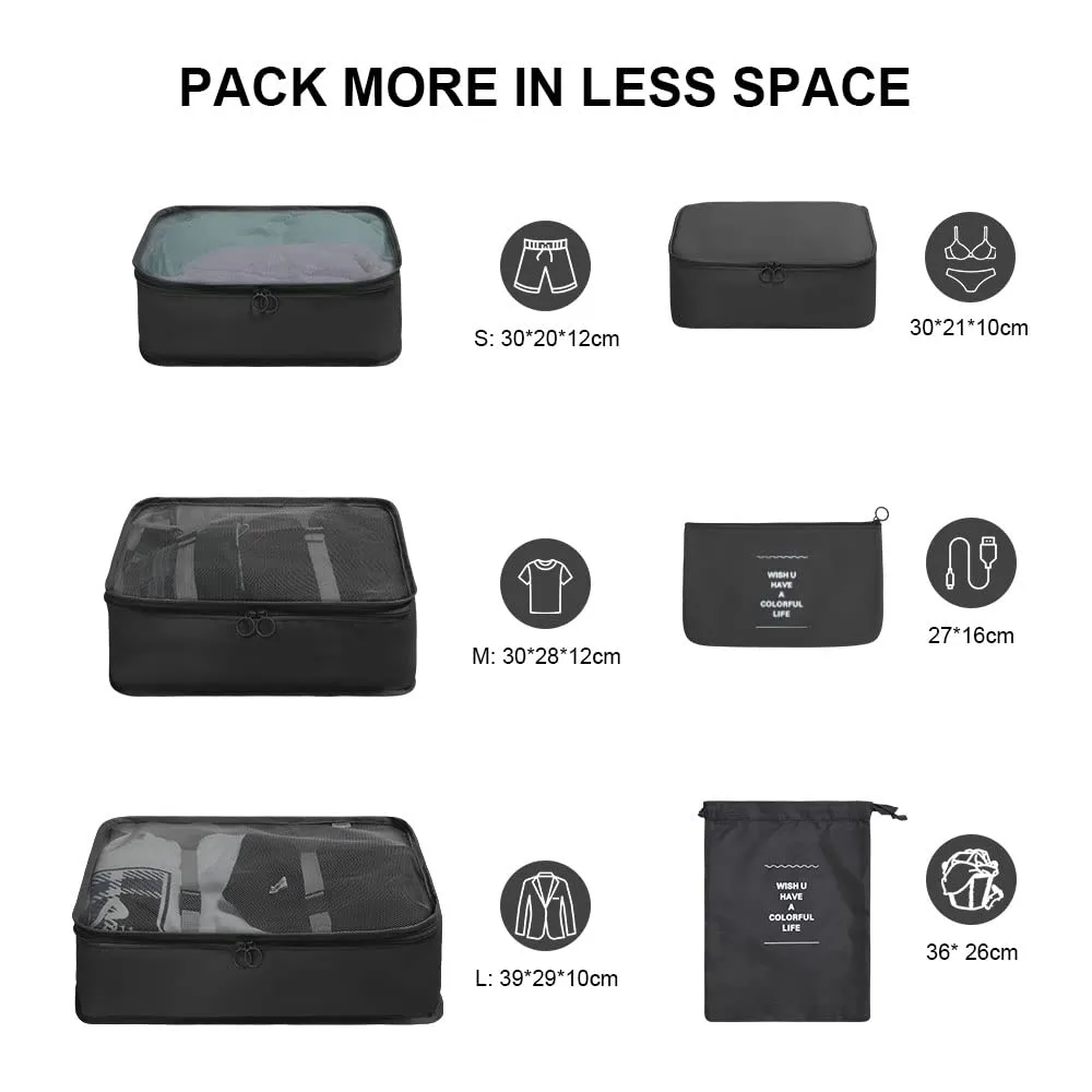 OSDUE Organizer Valigie, 6 Pezzi Sistema di Cubo di Viaggio, Separatori Buste Viaggio Travel Organizer, Abbigliamento Intimo Calzature Organizzatori Sacchi Valigia di Stoccaggio Set - immagine 2