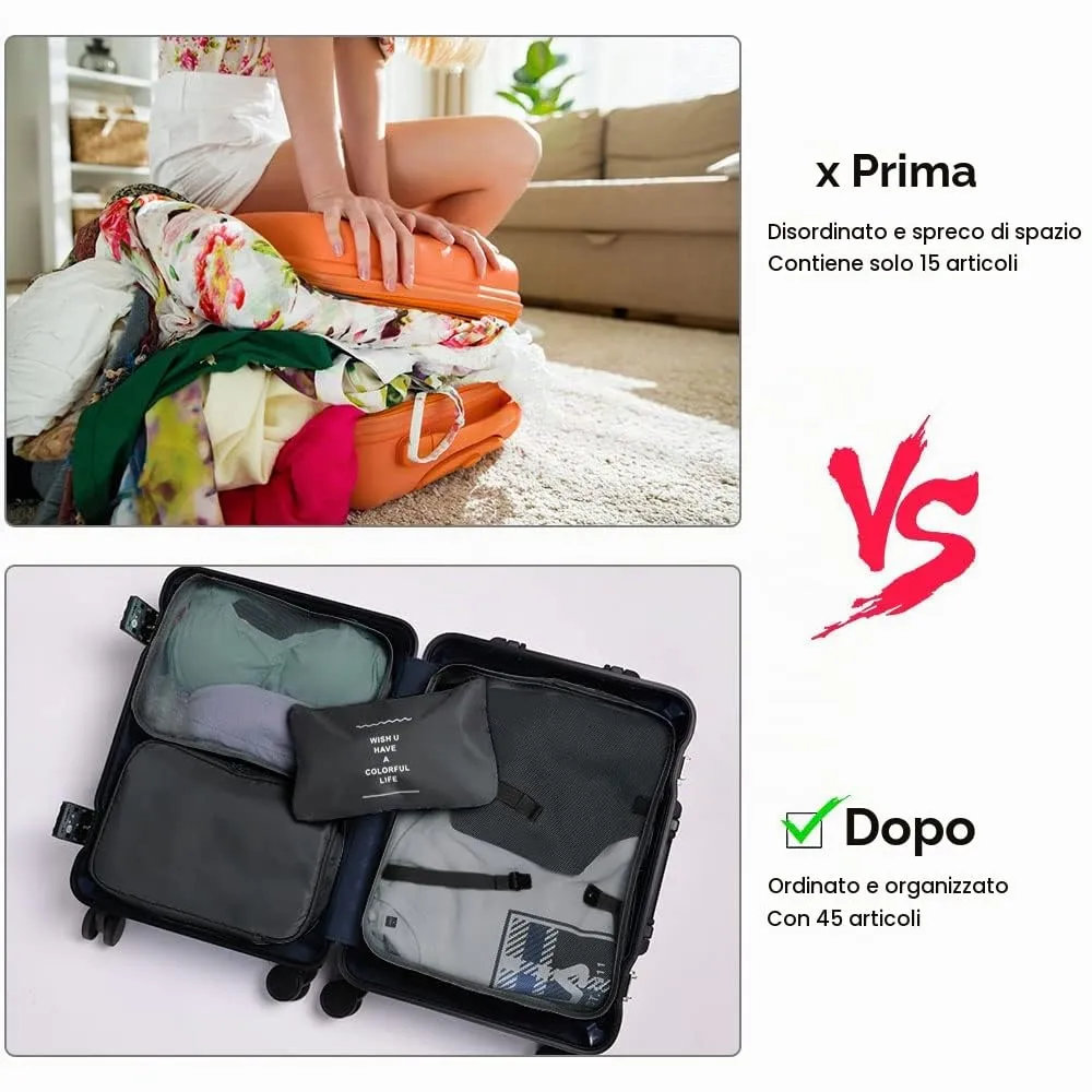OSDUE Organizer Valigie, 6 Pezzi Sistema di Cubo di Viaggio, Separatori Buste Viaggio Travel Organizer, Abbigliamento Intimo Calzature Organizzatori Sacchi Valigia di Stoccaggio Set - immagine 7