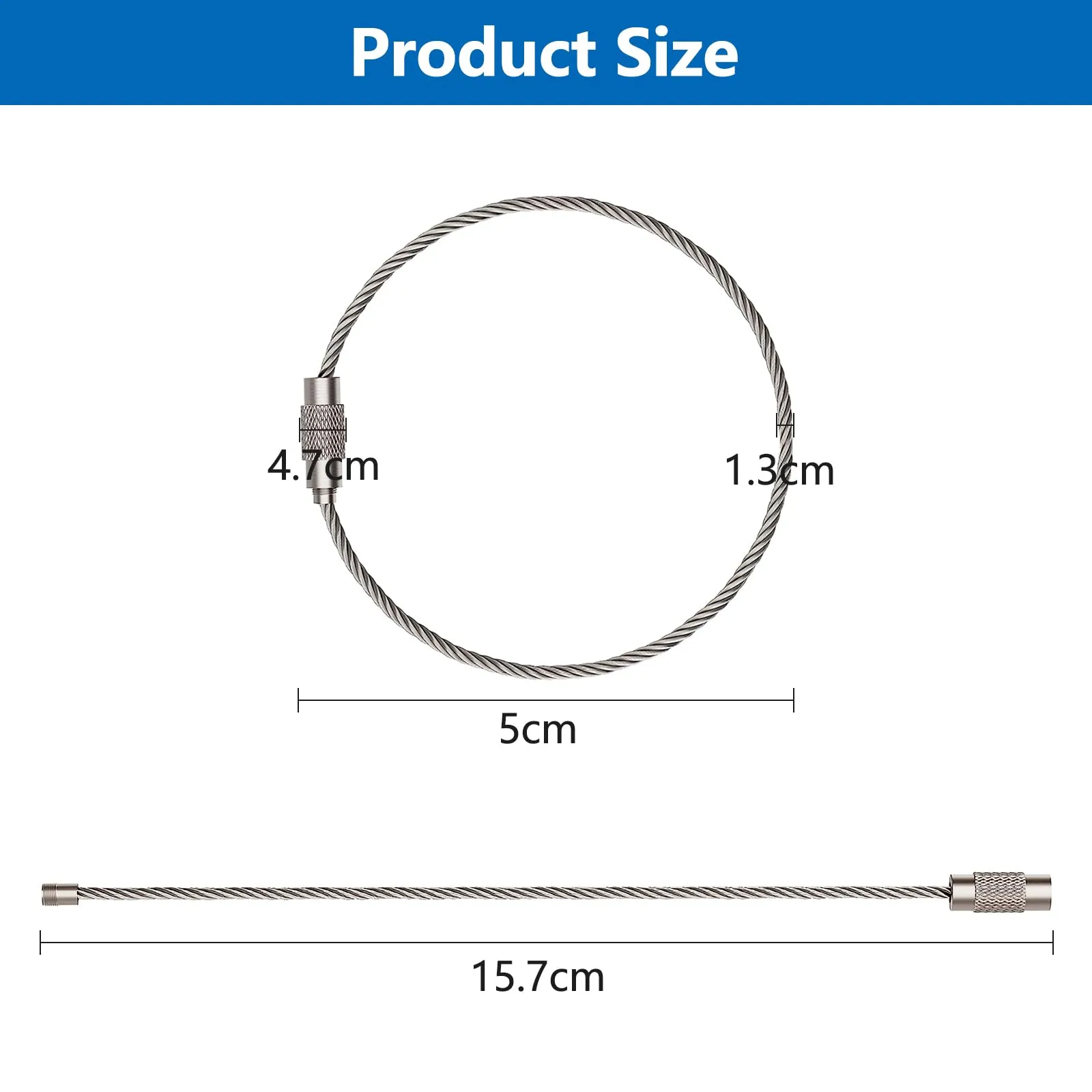 OMJMYY 50 Pezzi 15 CM Filo Portachiavi Cavo Acciaio Inossidabile Anello Portachiavi Grande Metallico con Chiusura a Vite per Oggetti da Appendere All'Aperto Chiavi Etichette per Bagagli - immagine 2