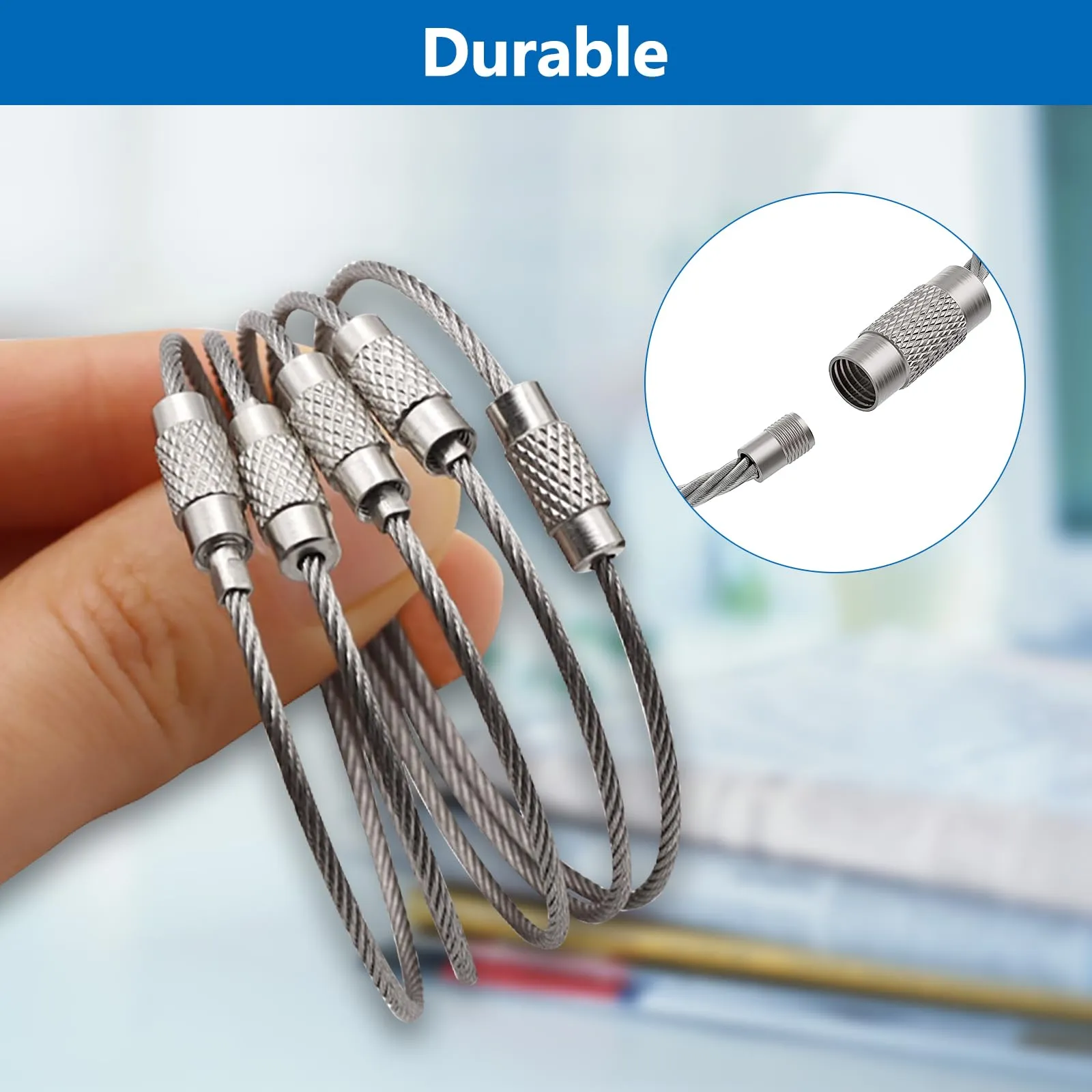 OMJMYY 50 Pezzi 15 CM Filo Portachiavi Cavo Acciaio Inossidabile Anello Portachiavi Grande Metallico con Chiusura a Vite per Oggetti da Appendere All'Aperto Chiavi Etichette per Bagagli - immagine 4