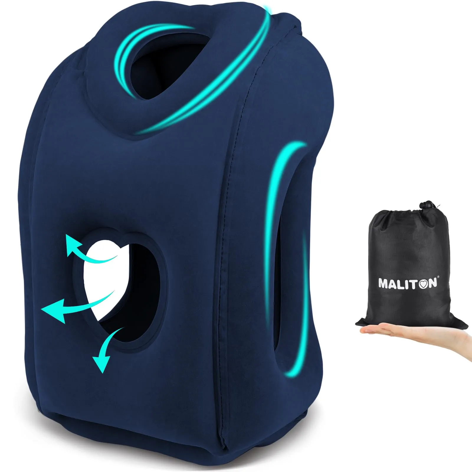 Maliton Cuscino da Viaggio Gonfiabile, Dormire Comodamente per Alleviare i Dolori al Collo e Alle Spalle, Cuscino Aereo per Voli Lunghi, Usato per Aerei, Auto, Treni, Ufficio(Blu) - immagine 1