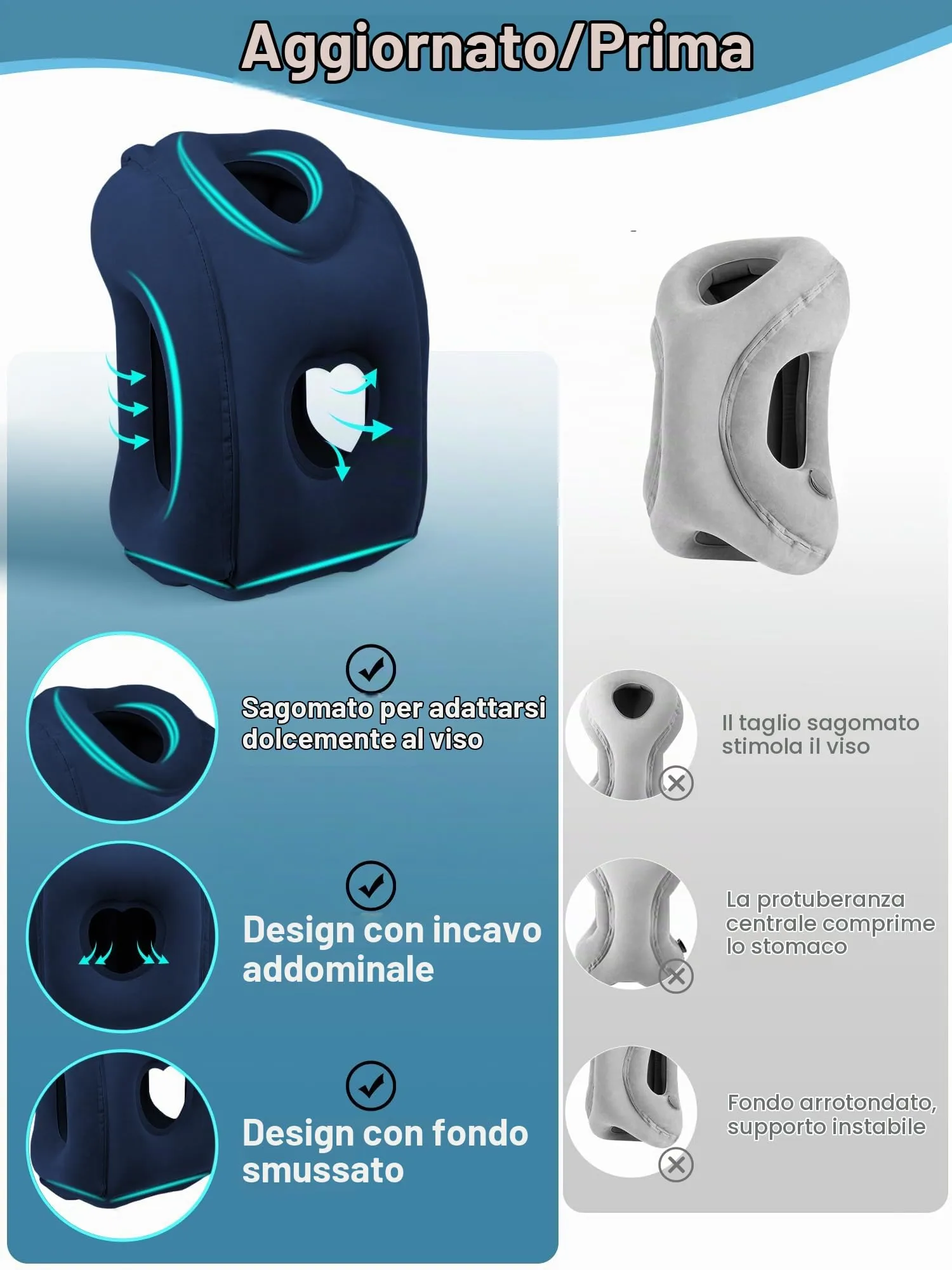 Maliton Cuscino da Viaggio Gonfiabile, Dormire Comodamente per Alleviare i Dolori al Collo e Alle Spalle, Cuscino Aereo per Voli Lunghi, Usato per Aerei, Auto, Treni, Ufficio(Blu) - immagine 2