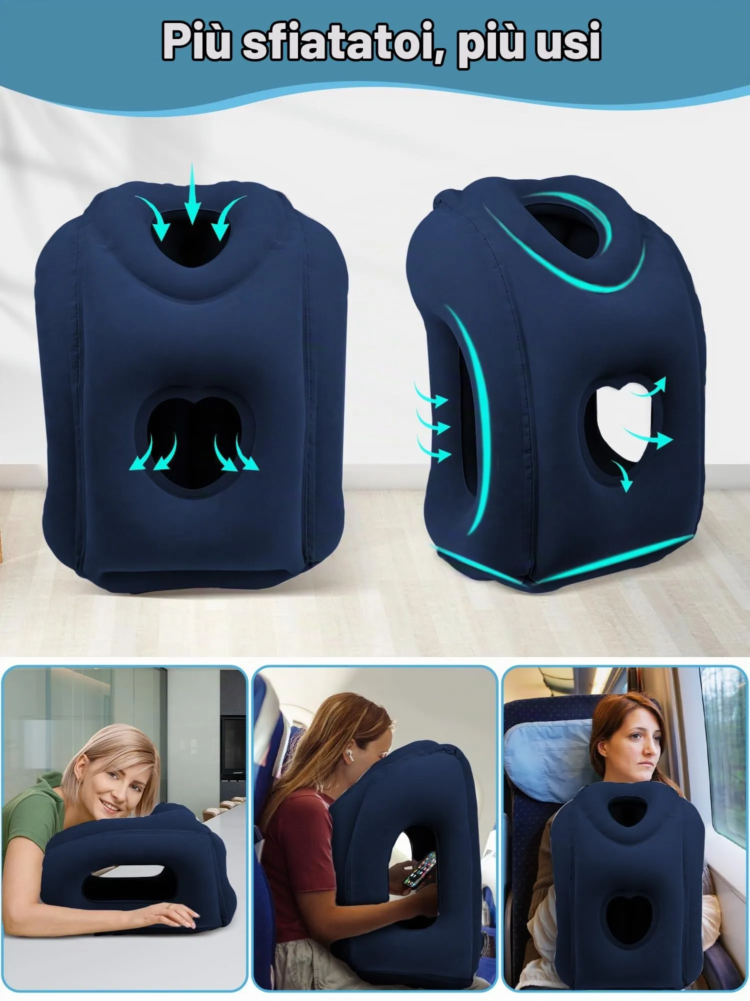 Maliton Cuscino da Viaggio Gonfiabile, Dormire Comodamente per Alleviare i Dolori al Collo e Alle Spalle, Cuscino Aereo per Voli Lunghi, Usato per Aerei, Auto, Treni, Ufficio(Blu) - immagine 5
