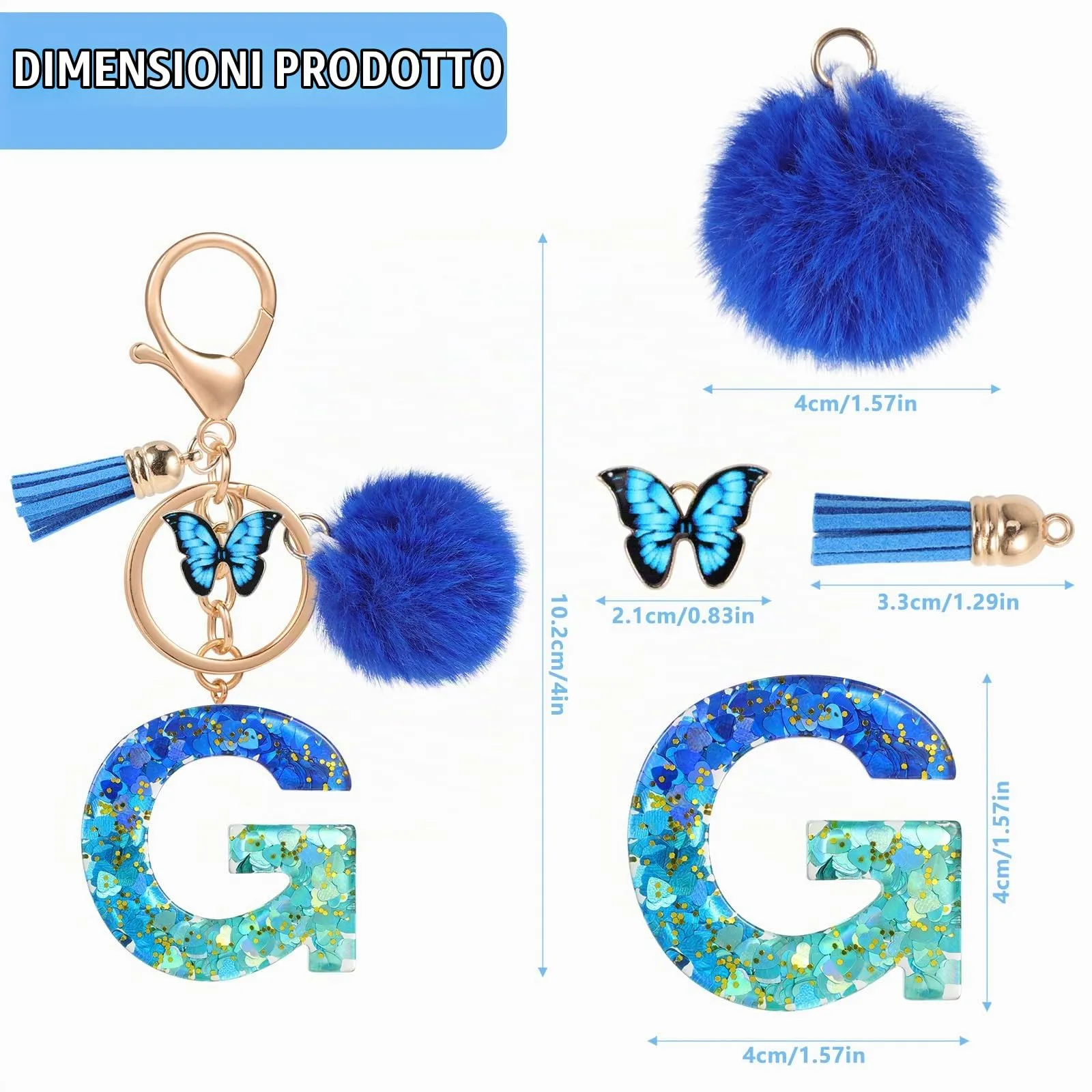 MWOOT Nome Lettera iniziale G Portachiavi, Blu Portachiavi per auto per donne, Ciondoli in Resina per Chiave della Porta Chiavi della Macchina Decorazione della Borsa - immagine 3