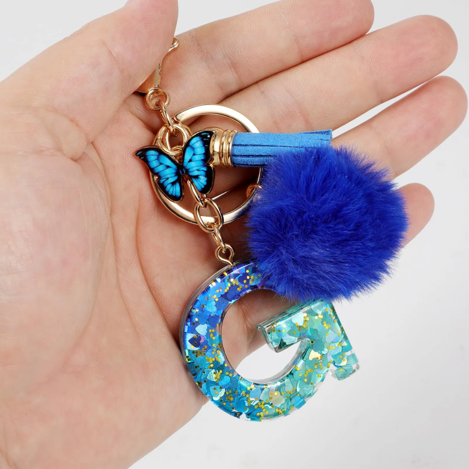 MWOOT Nome Lettera iniziale G Portachiavi, Blu Portachiavi per auto per donne, Ciondoli in Resina per Chiave della Porta Chiavi della Macchina Decorazione della Borsa - immagine 4