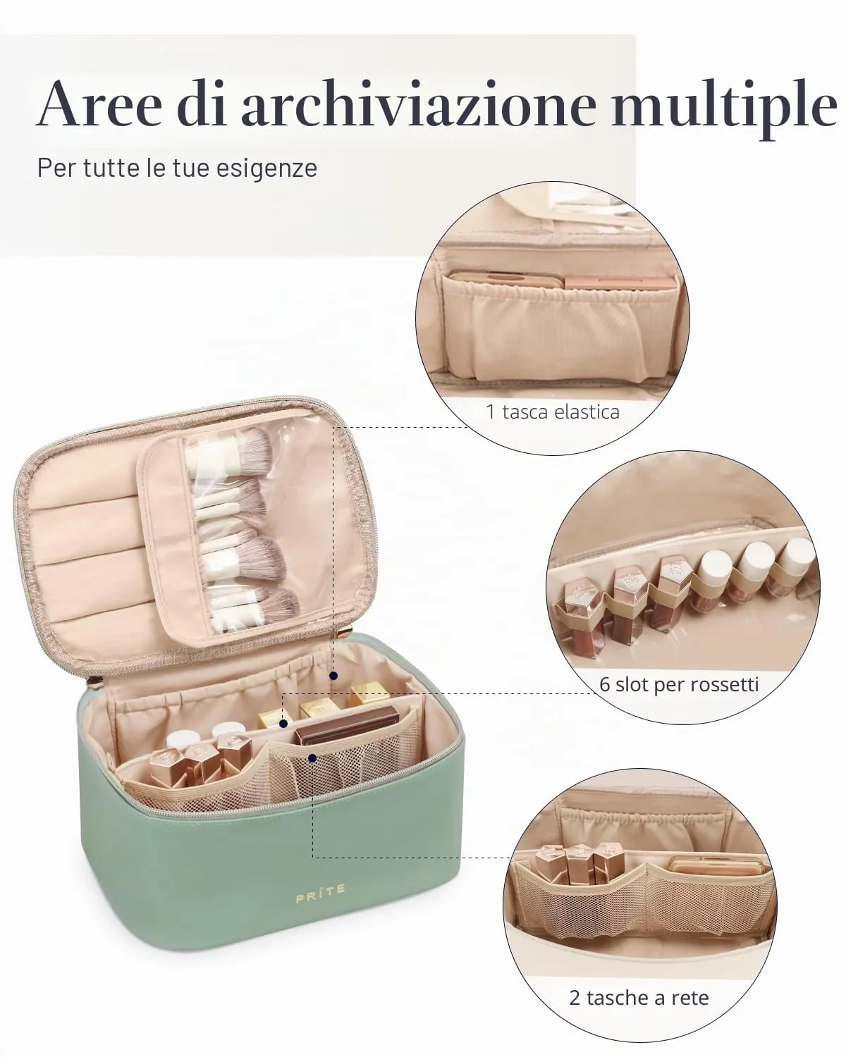 Prite Borsa Trucco Da Viaggio Femminile Con Scomparto Portapennelli - immagine 3