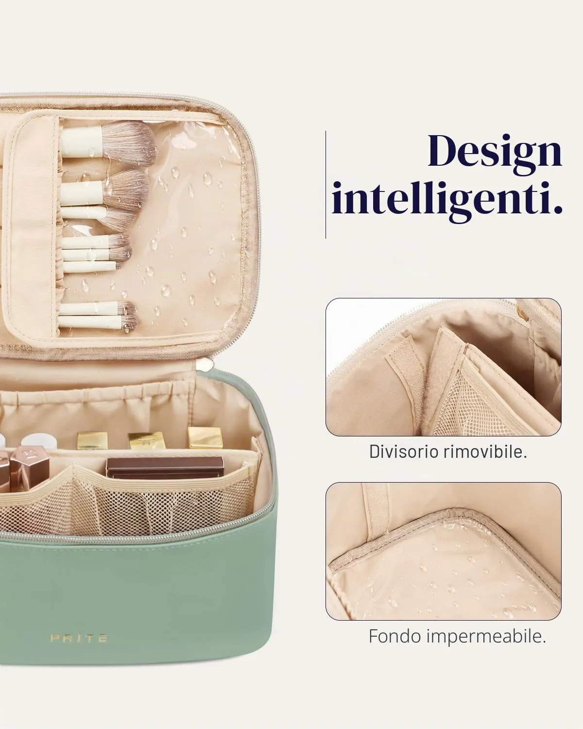 Prite Borsa Trucco Da Viaggio Femminile Con Scomparto Portapennelli - immagine 5