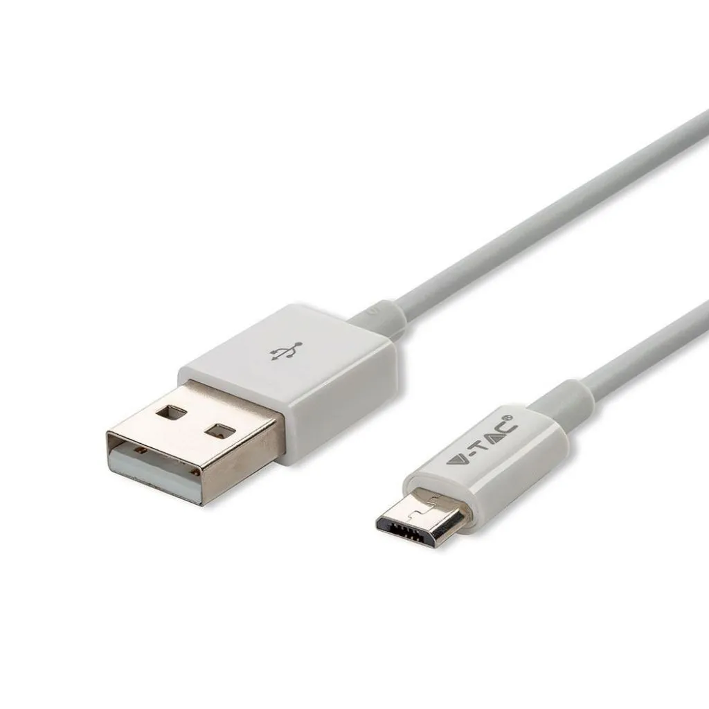 V-TAC Cavo da Micro-USB a USB-A 1m Ricarica 1A Silver Series Colore Bianco - immagine 1