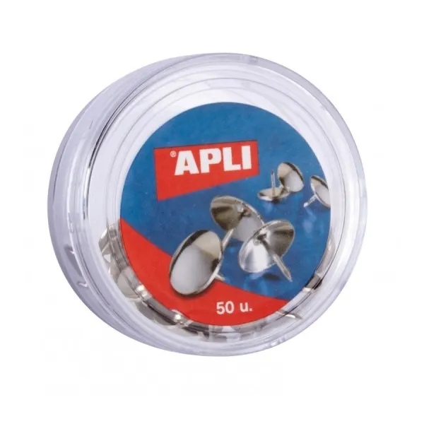 Apli Box da 50 puntine nichelate - Testa arrotondata - Punta affilata - Versatili per casa e ufficio - Colore argento - immagine 1