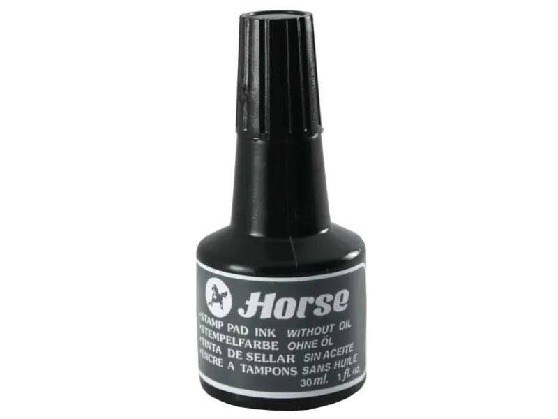Flacone di inchiostro Horse per tampone da 30 ml - Senza olio - Colore Nero - immagine 1