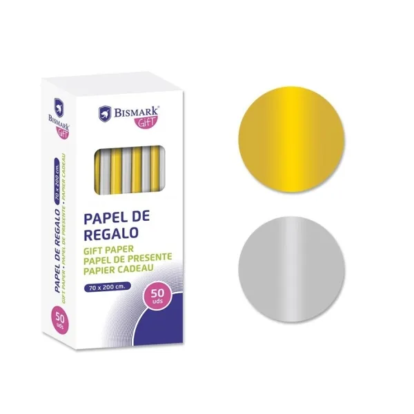 Rotolo di carta da regalo Bismark oro/argento - Dimensioni: 70 cm x 200 cm - 2 colori - immagine 1