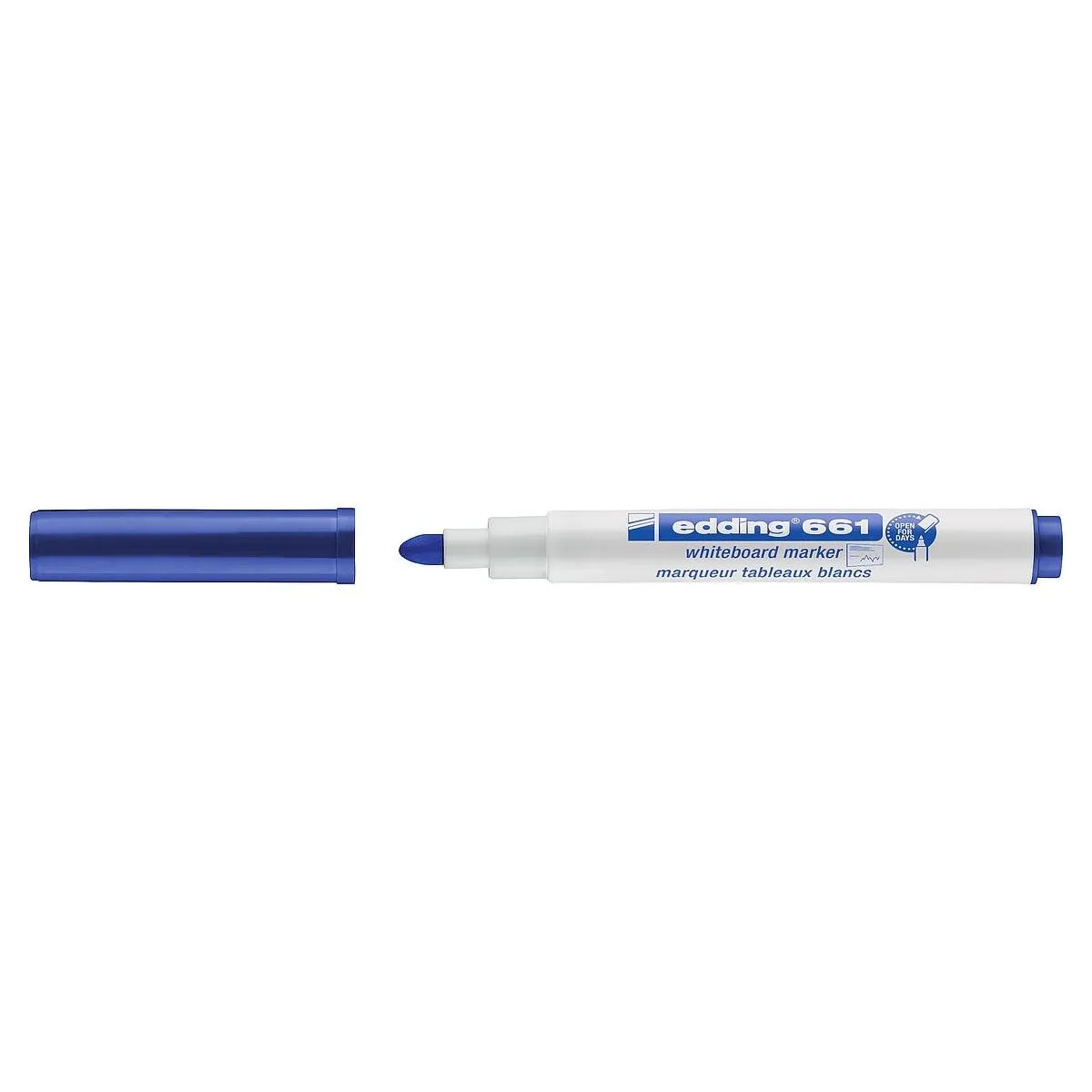 Edding 661 Pennarello per lavagna bianca - Punta tonda - Linea tra 1 e 2 mm. - Inchiostro pigmentato - Cancellabile a secco - Colore blu - immagine 1