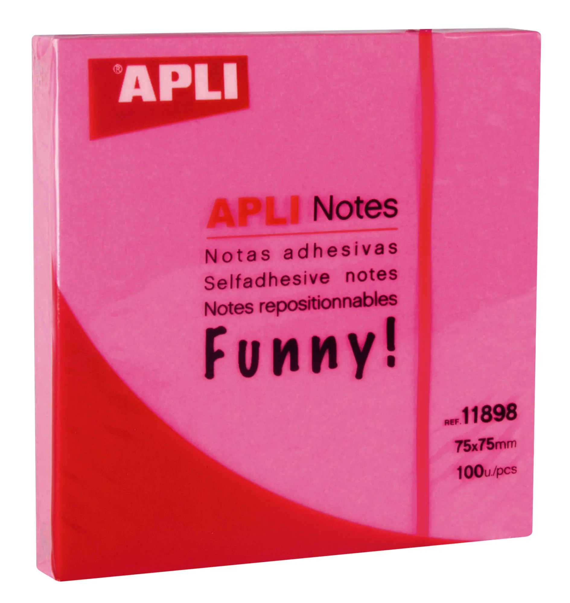 Apli Funny Sticky Notes 75x75mm - Blocco da 100 fogli - Adesivo di qualità - Facile da staccare - Rosa fluorescente - immagine 1