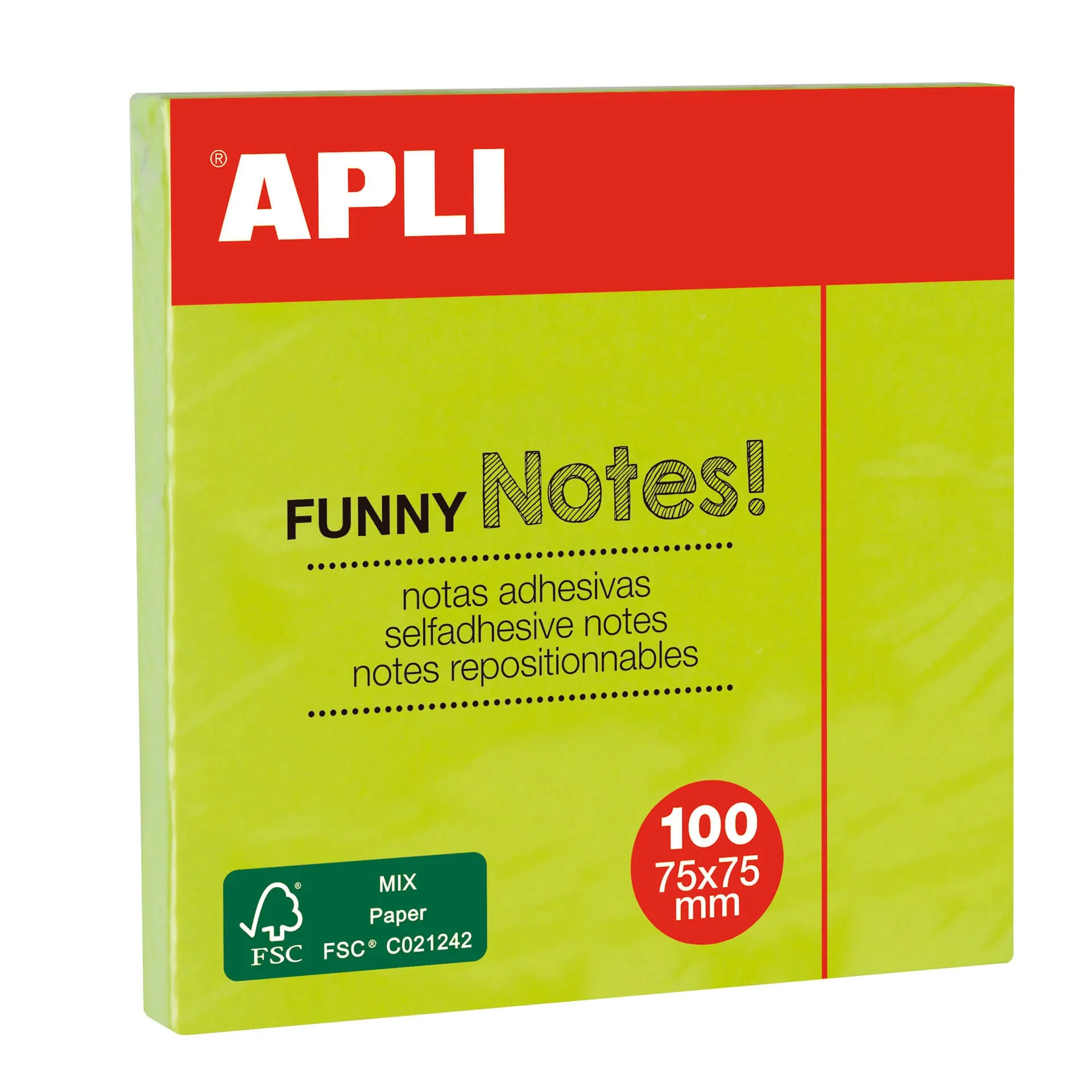 Apli Funny Sticky Notes 75x75mm - Blocco da 100 fogli - Adesivo di qualità - Facile da staccare - Colore verde fluorescente - immagine 1