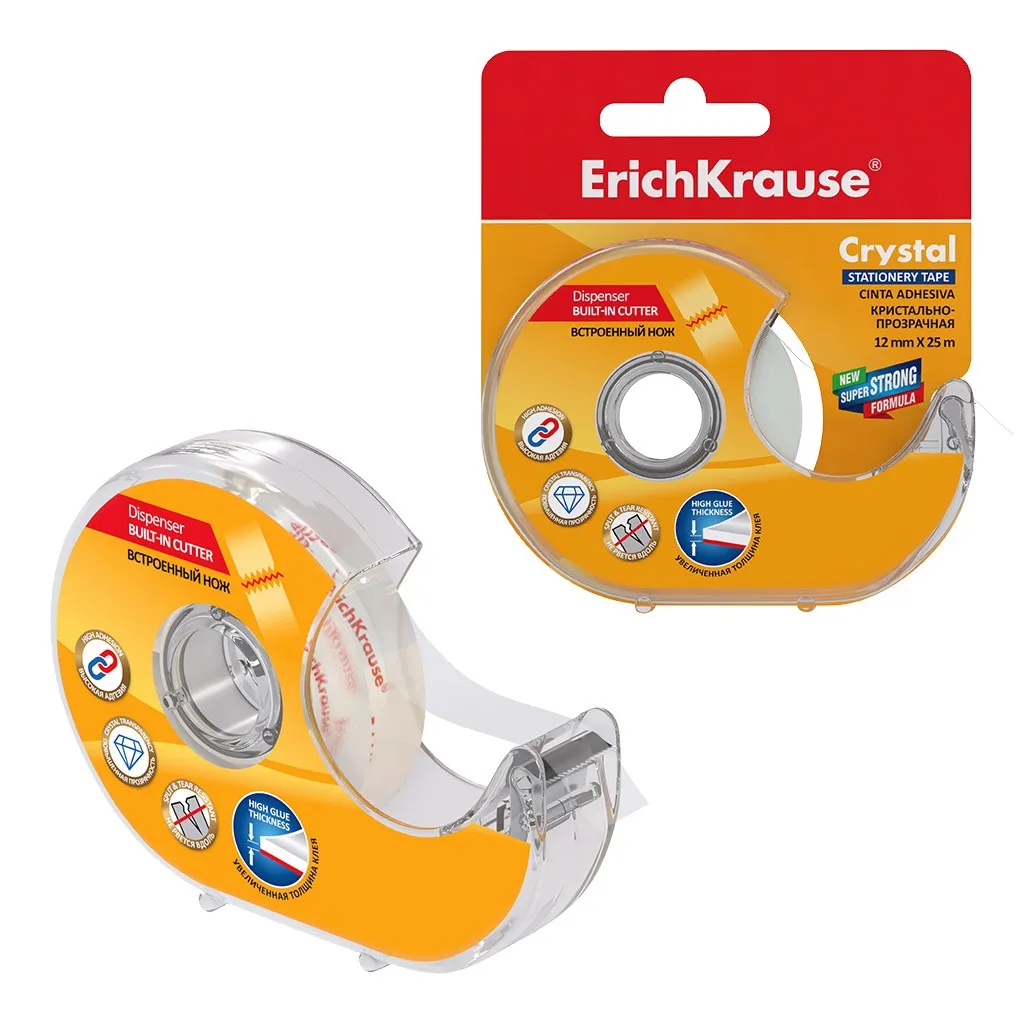 Nastro adesivo Erichkrause - 12 mmx25 m - Facile da usare - Trasparente - immagine 1