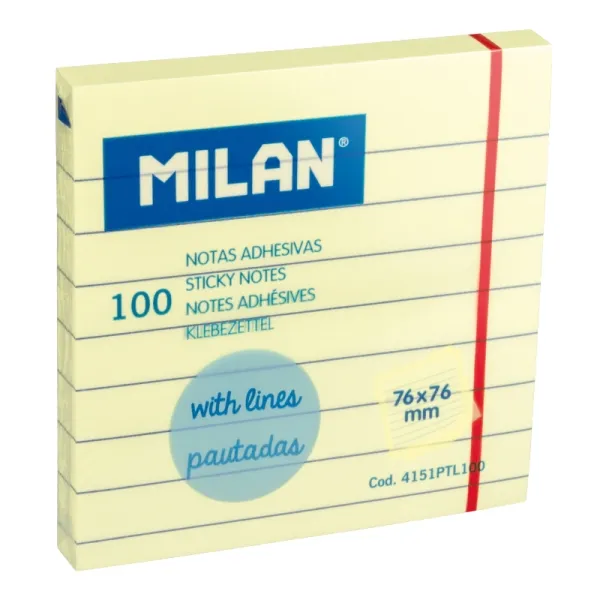 Confezione da 100 blocchetti di post-it Milan - Righe - 76x76mm - Gialli - immagine 1