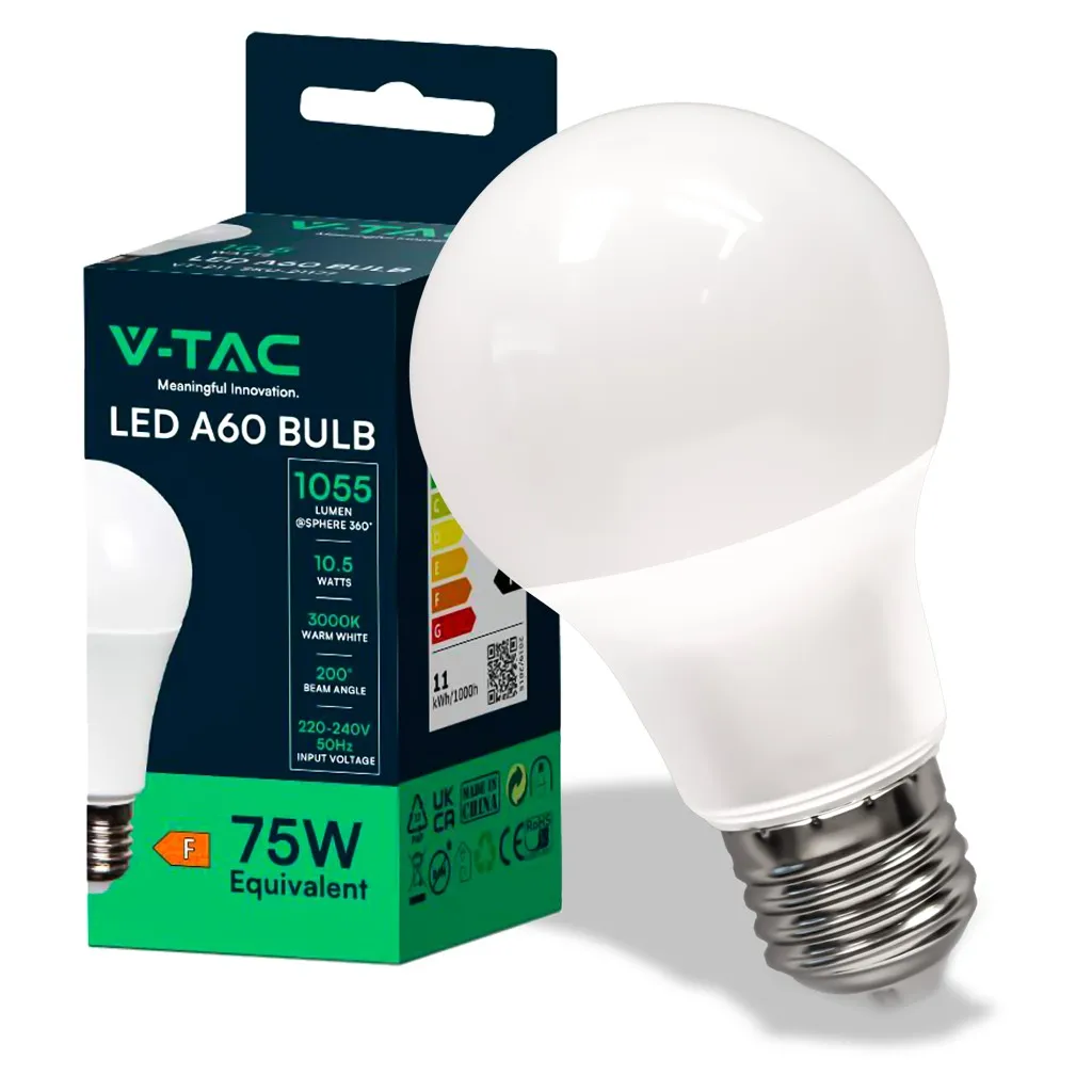 V-TAC Lampadina LED E27 10.5W A60 3000K - immagine 1