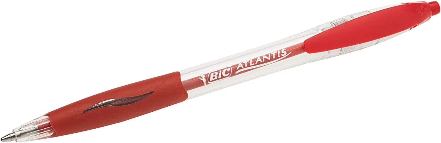 Penna a sfera retrattile Bic Atlantis Classic - Punta da 1 mm - Corpo trasparente con impugnatura - Colore rosso - immagine 1