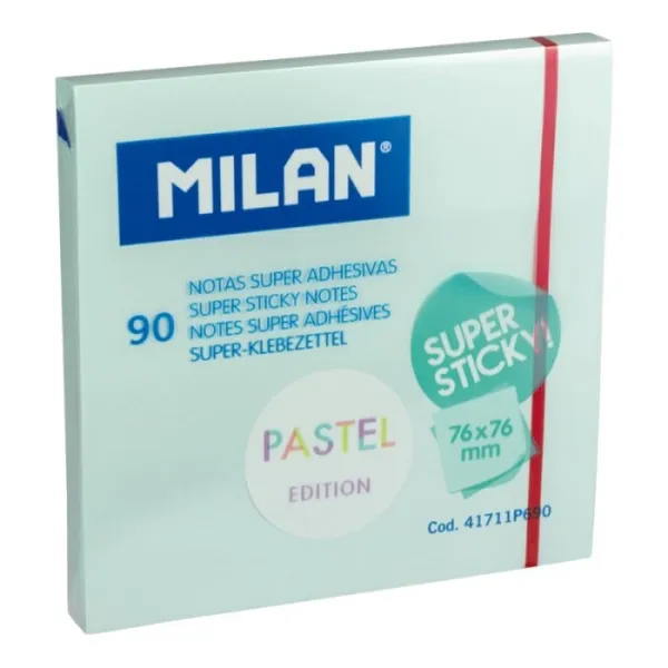 Blocco di 90 foglietti adesivi super adesivi Milan - Rimovibili - A lunga durata - 76 mm x 76 mm - Blu pastello - immagine 1