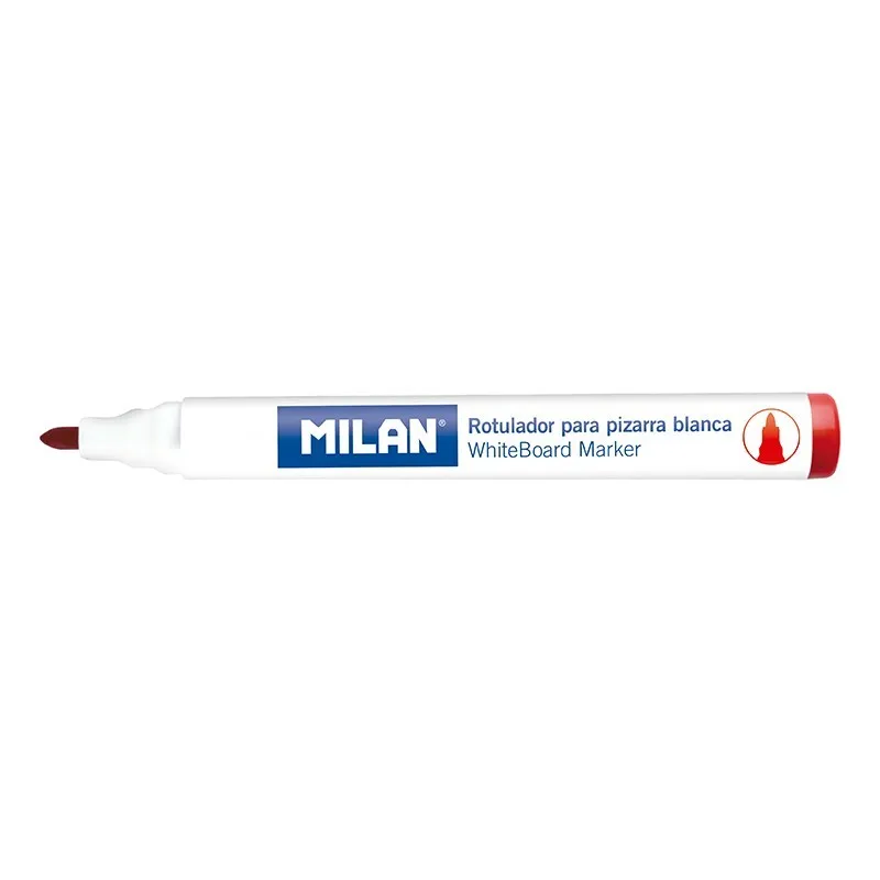 Pennarelli per lavagna bianca Milan con punta tonda - Punta da 47 mm - Inchiostro a base di alcool - Cancellabile a secco - Colore rosso - immagine 1