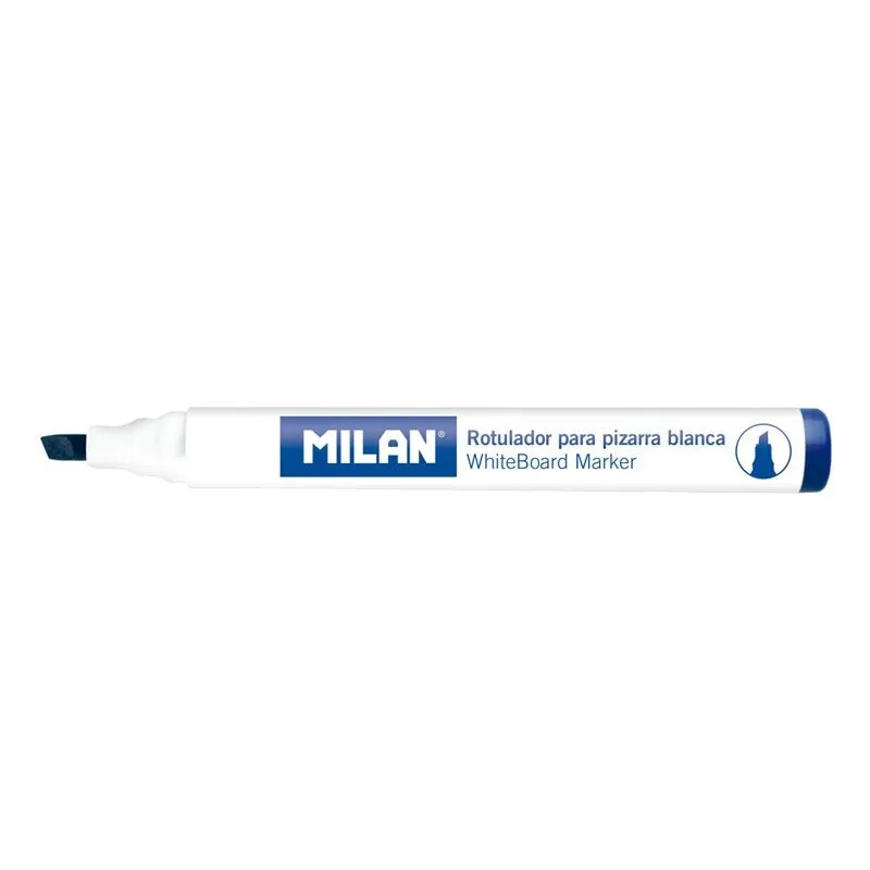 Pennarelli per lavagna bianca Milan con punta a scalpello - Punta 1 - 4 mm - Inchiostro a base di alcool - Cancellabili a secco - Colore blu - immagine 1