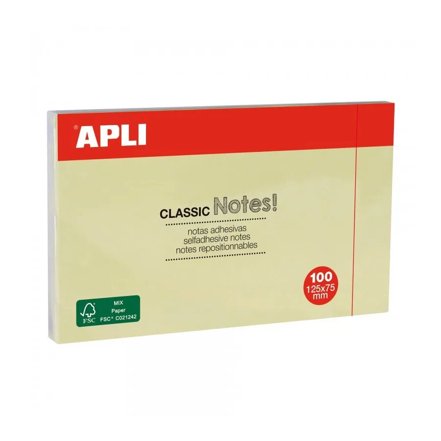 Apli Classic Blocco da 100 Note Adesive 125 x 75 mm - Colore Giallo - immagine 1
