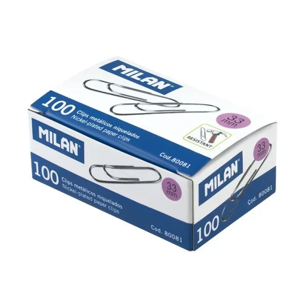 Milan confezione da 100 clip nichelate da 33 mm - immagine 1