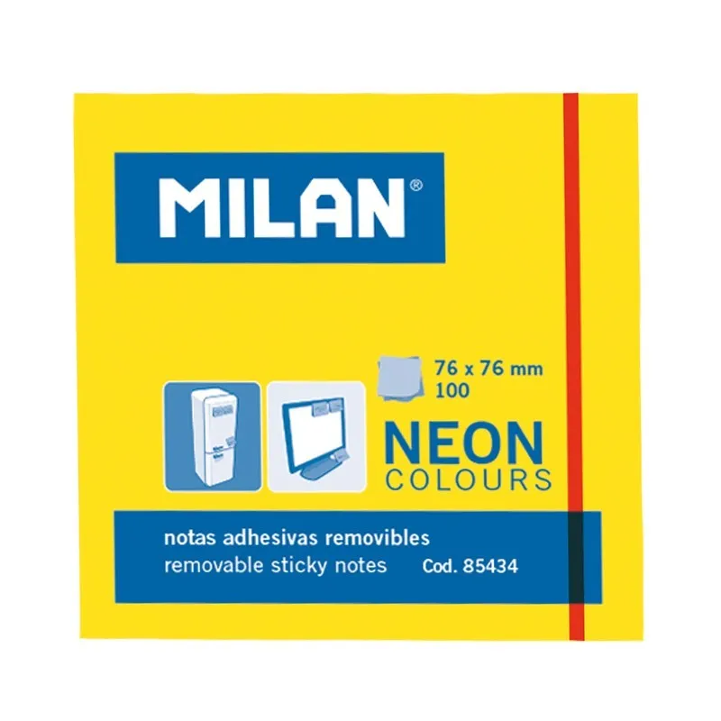 Blocco Milan da 100 foglietti adesivi - Rimovibili - 76 mm x 76 mm - Colore giallo neon - immagine 1