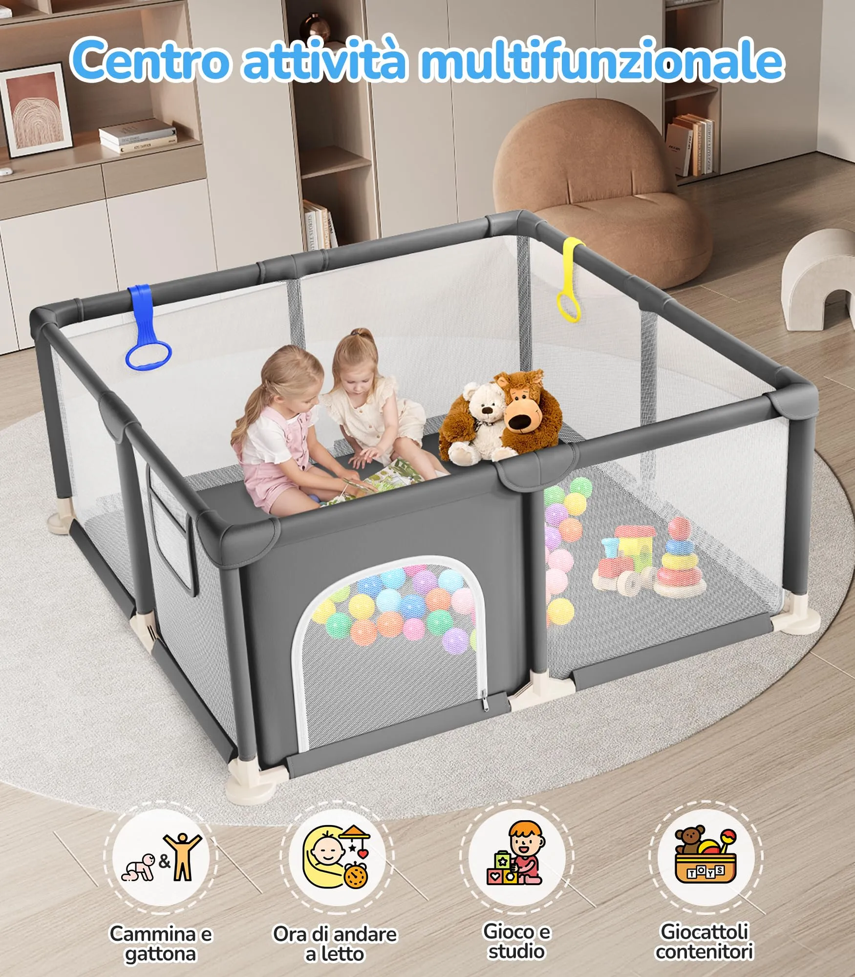 Dripex Box per Bambini Recinto Neonato - Small - Grigio Scuro - immagine 8