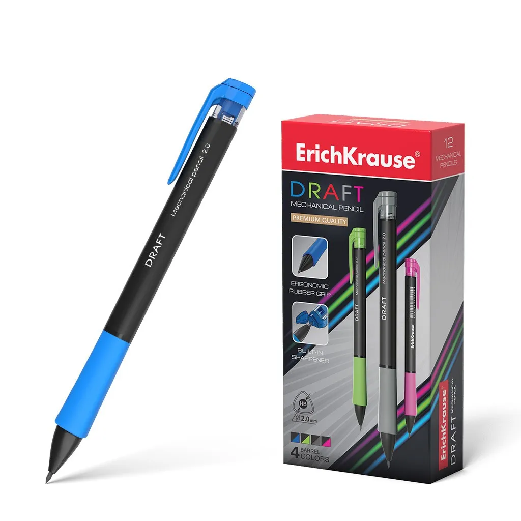 Portamine Erichkrause Draft 20 mm - ergonomico e triangolare - impugnatura in gomma - con temperamatite - durezza HB - colore nero - immagine 1