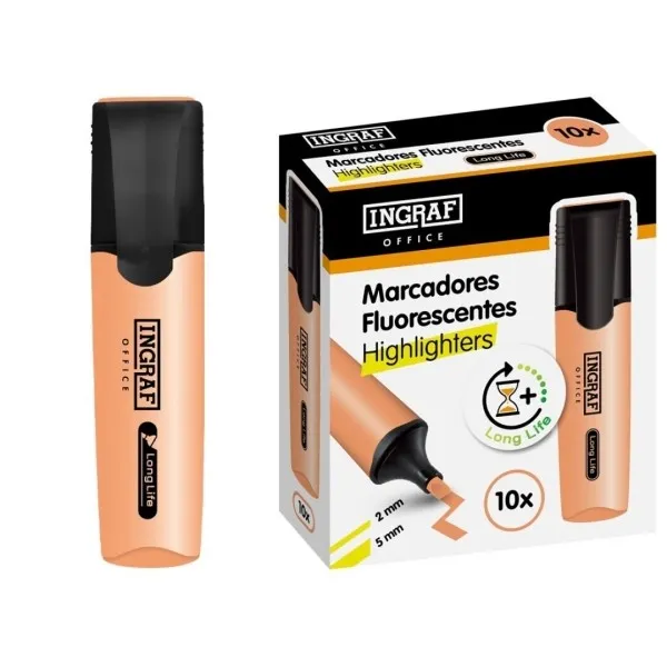 Pennarello fluorescente a lunga durata Ingraf - Punta a scalpello - Tratto da 2 a 5 mm - Inchiostro a base d'acqua - Arancione - immagine 1