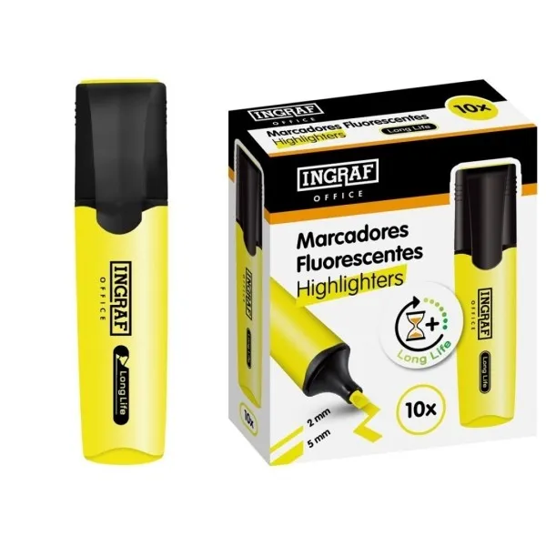 Pennarello fluorescente a lunga durata Ingraf - Punta a scalpello - Tratto da 2 a 5 mm - Inchiostro a base d'acqua - Giallo - immagine 1