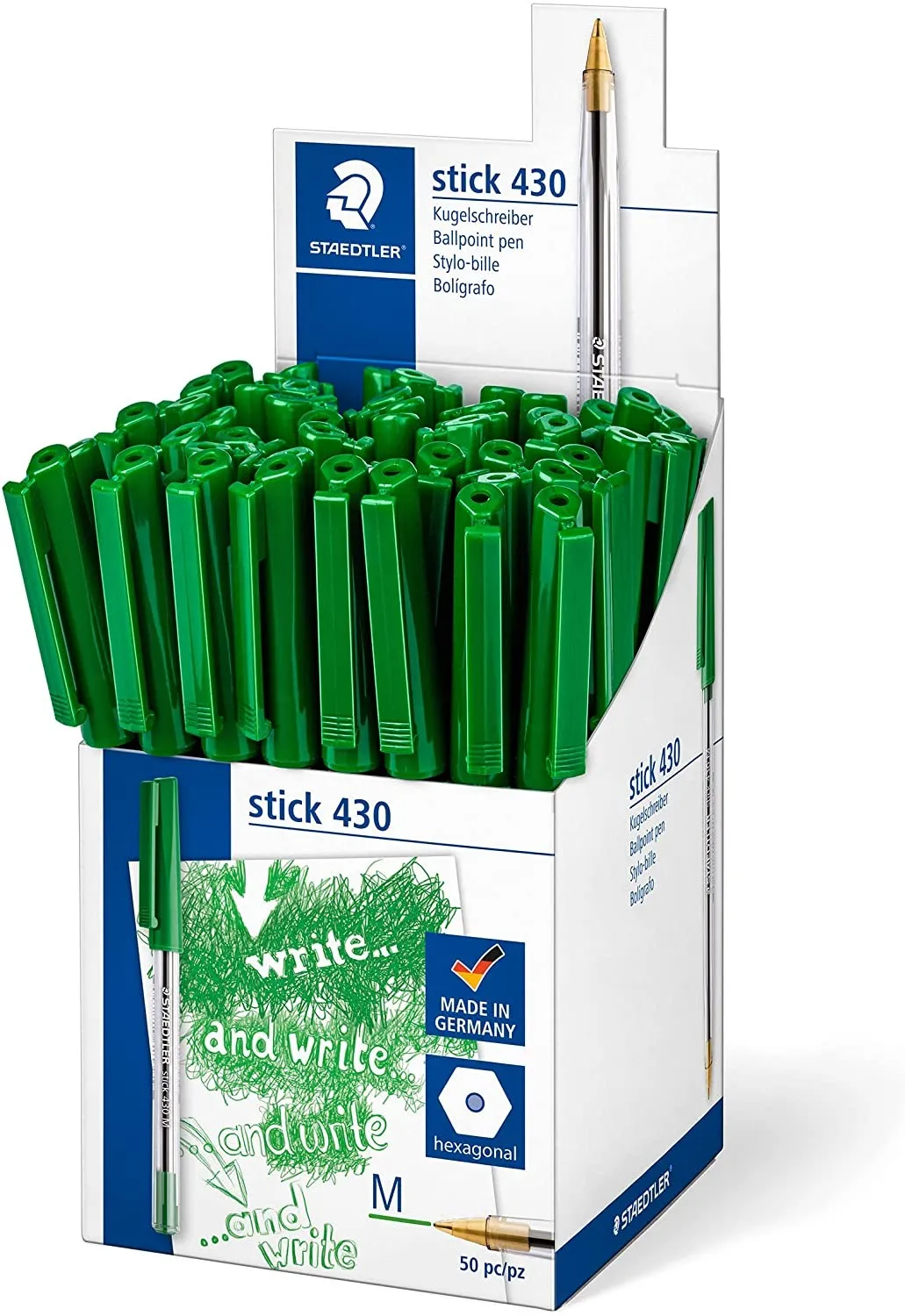 Penna a sfera Staedtler Stick 430 con cappuccio - Punta 035 mm - Inchiostro indelebile - Colore verde - immagine 1