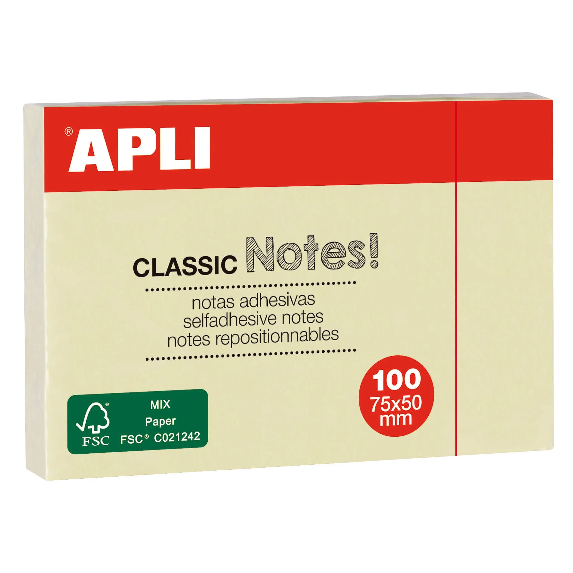 Apli Classic Sticky Notes 75x50mm Blocco 100 fogli - Adesivo di qualità - Facile da staccare - Ideale per promemoria - Giallo - immagine 1