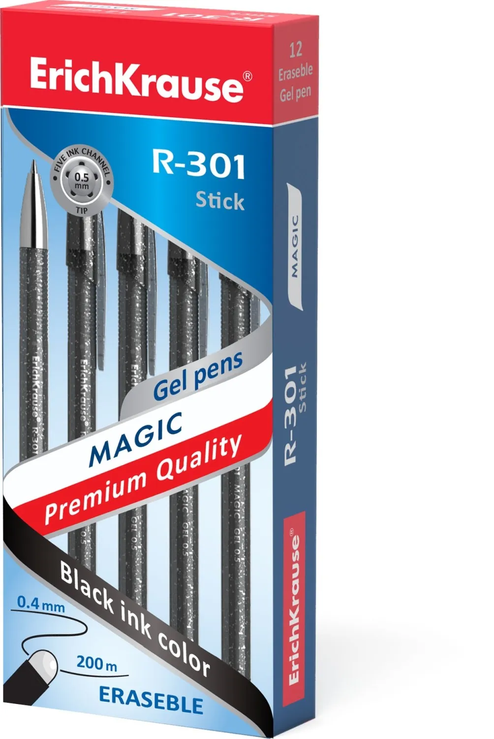 Penna gel cancellabile Erichkrause R-301 Magic Gel 05 - Corpo rotondo tinto e semitrasparente - Inchiostro gel ad asciugatura rapida - Colore nero - immagine 1