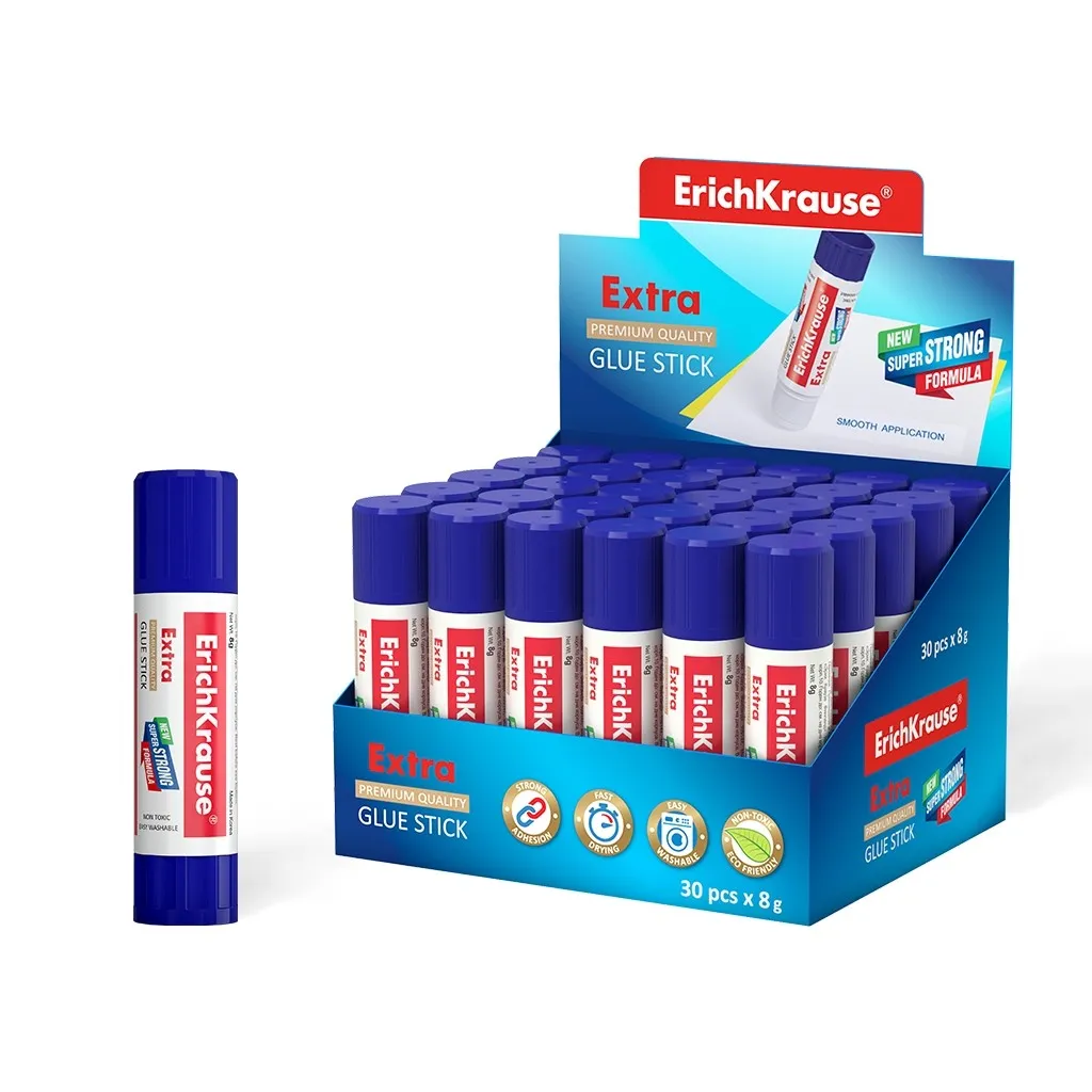 Colla stick Erichkrause Extra - Formula super forte a base di PVP - Consumo economico - Adesione rapida e affidabile - Facile da lavare con acqua - Non tossico - Senza solventi - Resistente al freddo - Ideale per carta cartone e tessuto - Colore bianco - immagine 1