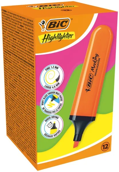 Pennarello Piatto Fluorescente Bic Marking Evidenziatore - Punta a Scalpello - Tratto tra 170 e 480 mm - Inchiostro a Base Acqua - Colore Arancione - immagine 1