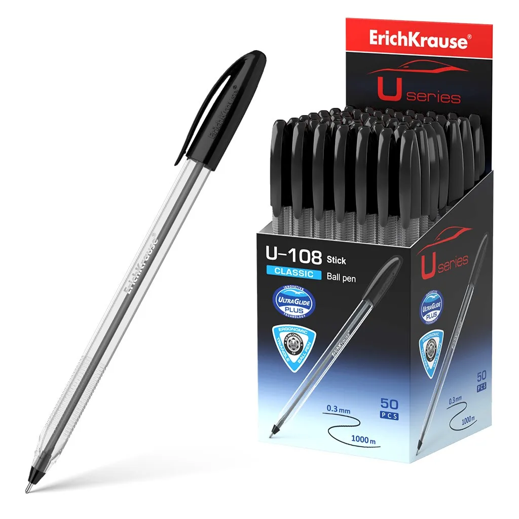 Penna a sfera Classic Stick Erichkrause U-108 - Tecnologia Ultra Glide - Inchiostro nero - immagine 1