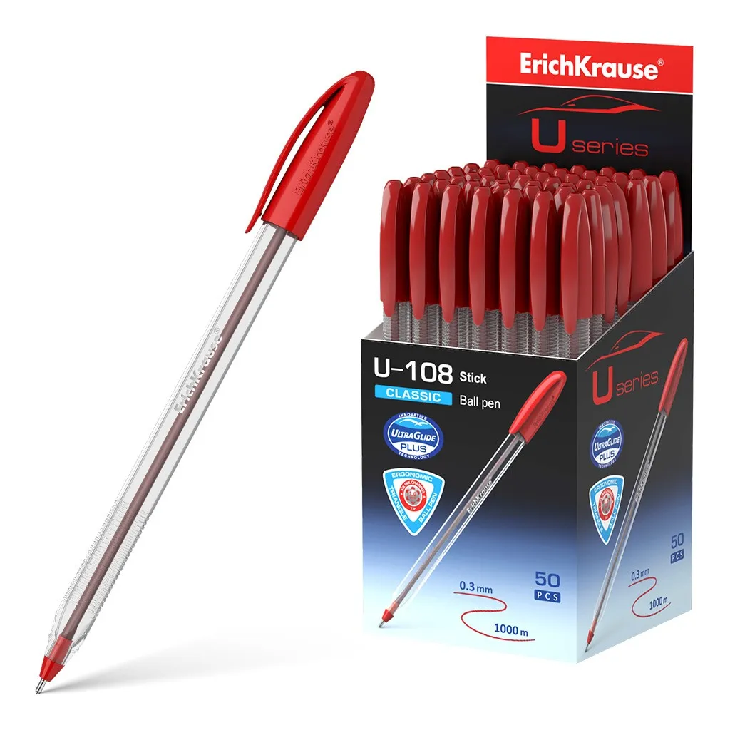 Penna a sfera Classic Stick Erichkrause U-108 - Tecnologia Ultra Glide - Inchiostro rosso - immagine 1