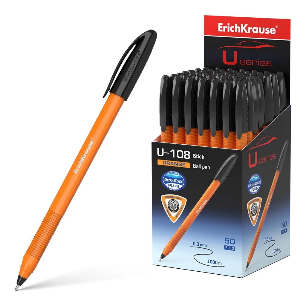 Penna stick arancione Erichkrause U-108 - Tecnologia Ultra Glide - Inchiostro nero - immagine 1