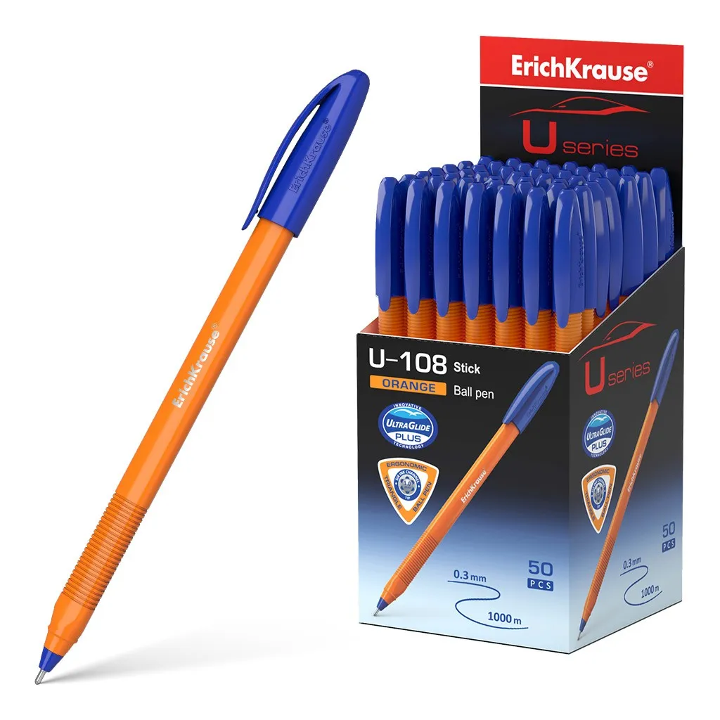 Penna stick arancione Erichkrause U-108 - Tecnologia Ultra Glide - Inchiostro blu - immagine 1