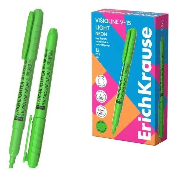 Pennarello fluorescente ErichKrause Visioline V-15 Light Neon - Punta a scalpello - Tratto da 06 a 35 mm - Verde - immagine 1