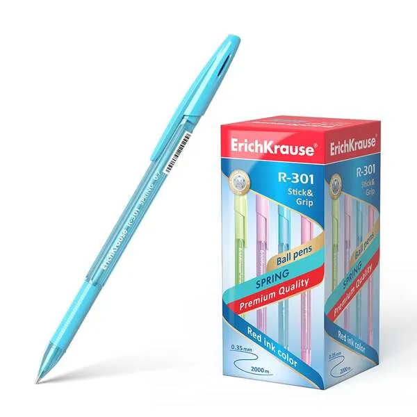Penna a sfera Erichkrause R-301 Spring Stick&Grip 0.7 - Corpo esagonale traslucido - Impugnatura in gomma sagomata - Punta da 0.7 mm - Inchiostro ad asciugatura rapida - Blu - immagine 1