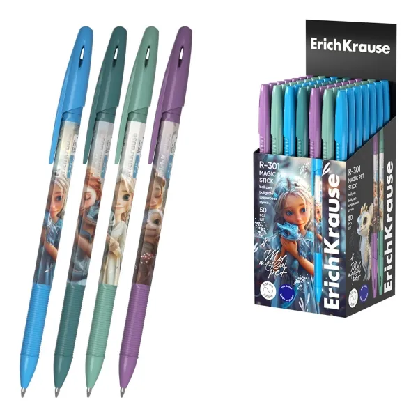 Penna a sfera ErichKrause R-301 Stick Magic Pet con cappuccio - Modelli assortiti - Tratto da 035 mm - Inchiostro ad asciugatura rapida - Cappuccio ventilato - Blu - immagine 1