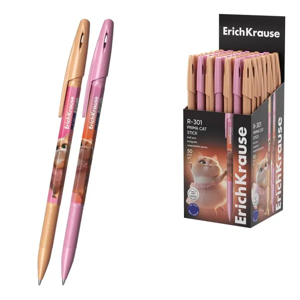 Penna a sfera ErichKrause R-301 Stick Prima Cat con cappuccio - Modelli assortiti - Tratto da 035 mm - Inchiostro ad asciugatura rapida - Cappuccio ventilato - Blu - immagine 1
