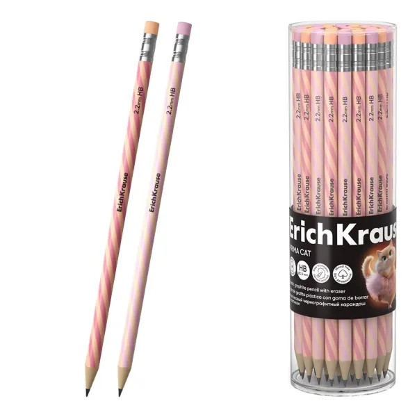 Matita in grafite ErichKrause Prima Cat con gomma - Mina HB - Corpo rotondo - Plastica - Impugnatura ergonomica - Colori assortiti - immagine 1