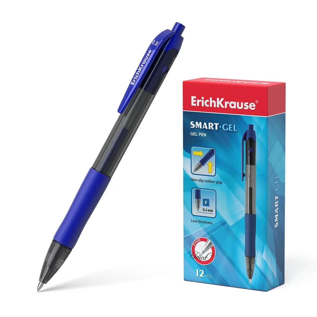 Penna gel automatica Erichkrause Smart-Gel - Corpo rotondo traslucido - Punta da 05 mm - Inchiostro gel ad asciugatura rapida - Colore blu - immagine 1