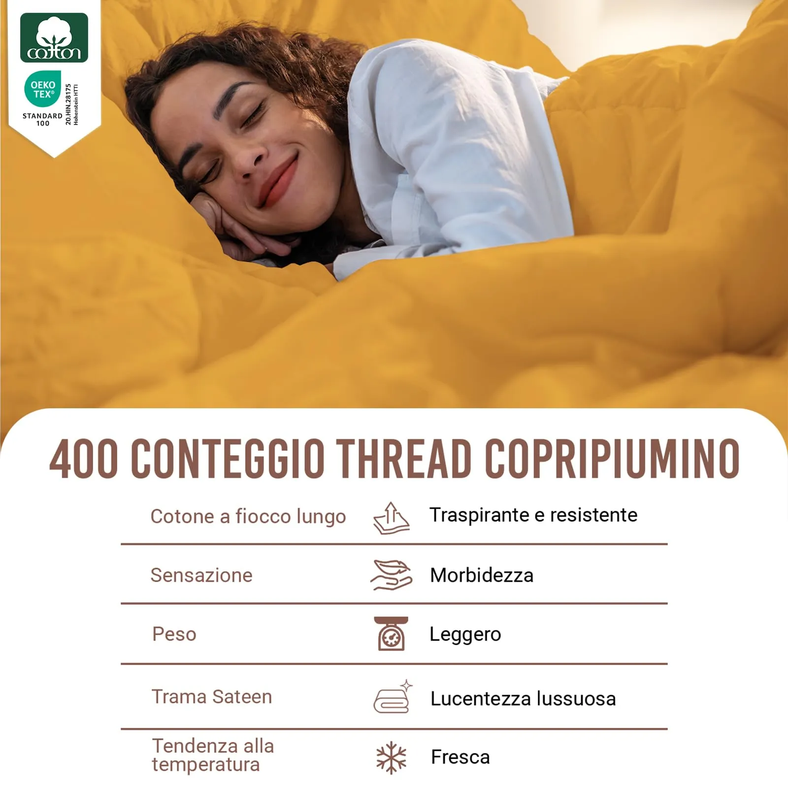 Pizuna Copripiumino 200x200 Cotone Oro 400 fili 3 Pezzi Set trama sateen - immagine 2
